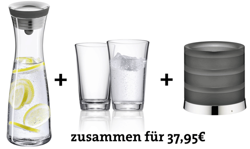 WMF Wasserkaraffe Basic (1 Liter) mit Kühlsockel und 2 Gläsern für 38€