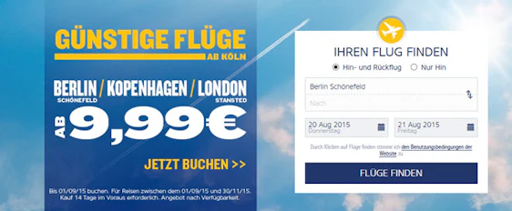 Ryanair: Flüge von Köln nach Berlin, London oder Kopenhagen ab 5€ *UPDATE*