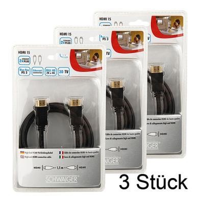 3er Set Schwaiger 1.4 HDMI Kabel je 1,5m für 13,49€