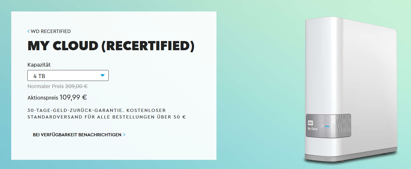 WD My Cloud NAS (recertified) ab 62€ - mit 2TB bis 6TB Speicherplatz