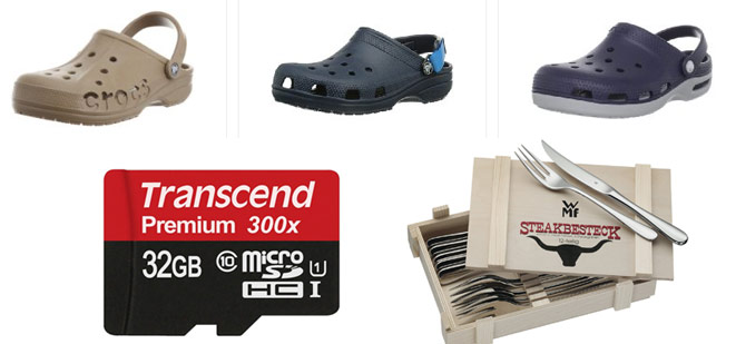 Dealübersicht Amazon-(Prime) - Crocs ab 7,49€, micro-SD mit 32GB für 11,39€, WMF Steak Besteck für 27,50€
