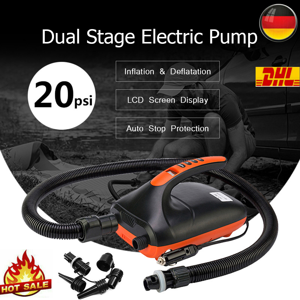 Tragbare Elektrische SUP Luftpumpe DC 12V 110W für Schlauchboot mit 6x Lufthahn