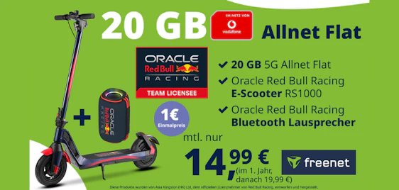 🔥 Nur 2€/Monat 🛴 Red Bull E-Scooter & Lautsprecher mit 20 GB Vodafone Allnet Flat