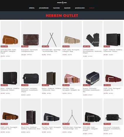 Kranich-Shop Outlet 70 % reduziert (Geldbörsen/Gürtel/Hosenträger)