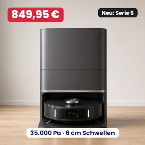 Xiaomi Robot Vacuum 6 Max Saug- und Wischroboter mit 35.000 Pa und 6 cm Schwellenüberwindung für 849,95€