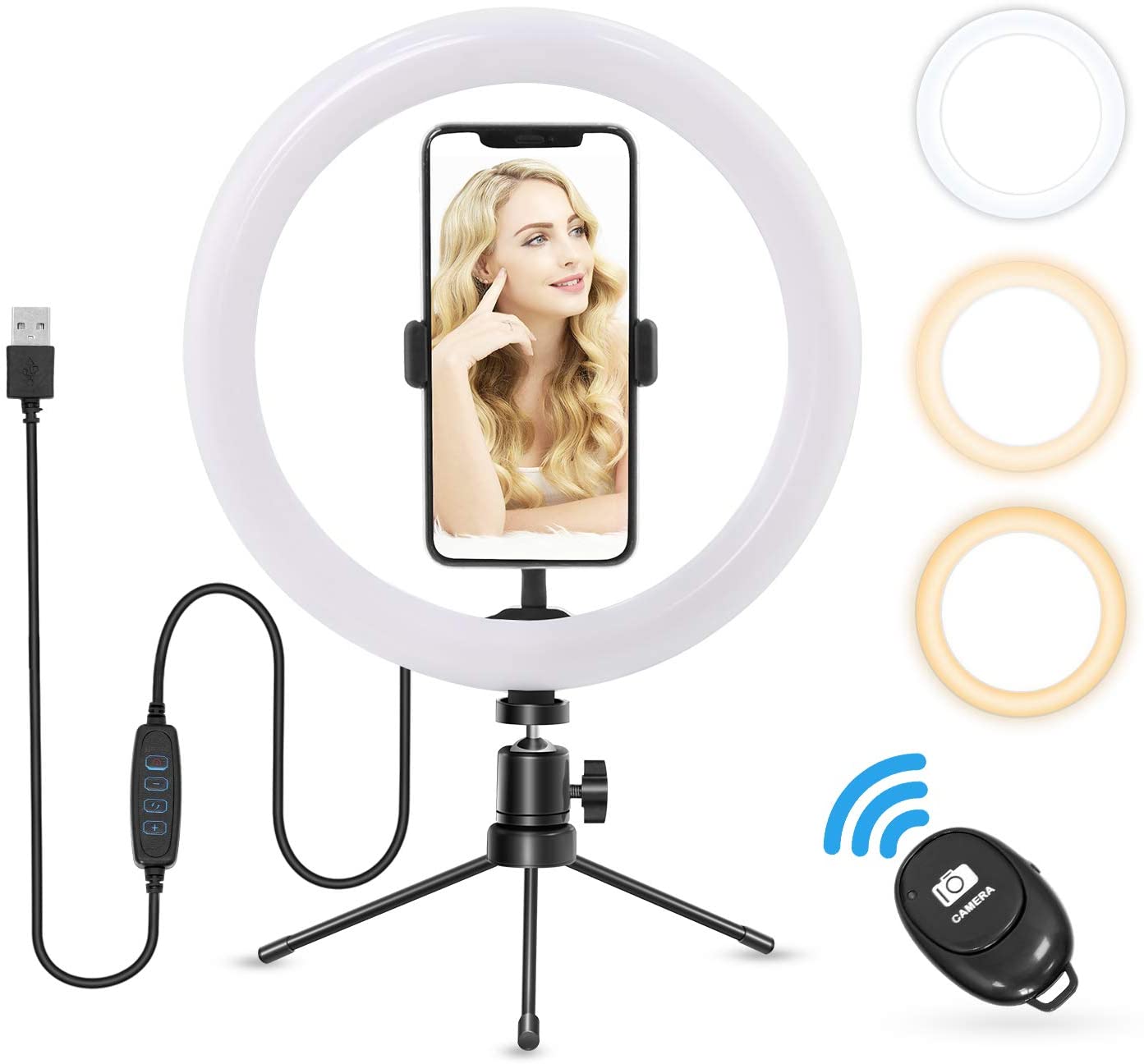 Amazon -  Ringlicht, Vamvo Ringleuchte 10'' Selfie LED Ring Licht mit Stativ und Telefonhalter für 10,99 Euro