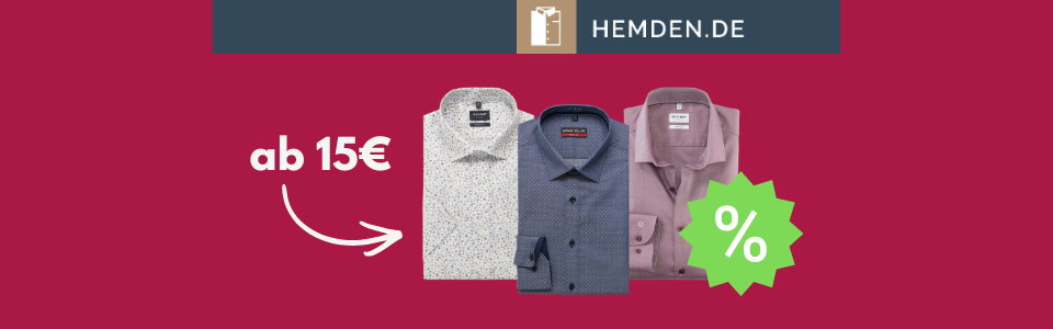 20% Extra-Rabatt! 👔 Hemden.de Sale - z.B. Olymp Hemden ab 15€ schnappen!