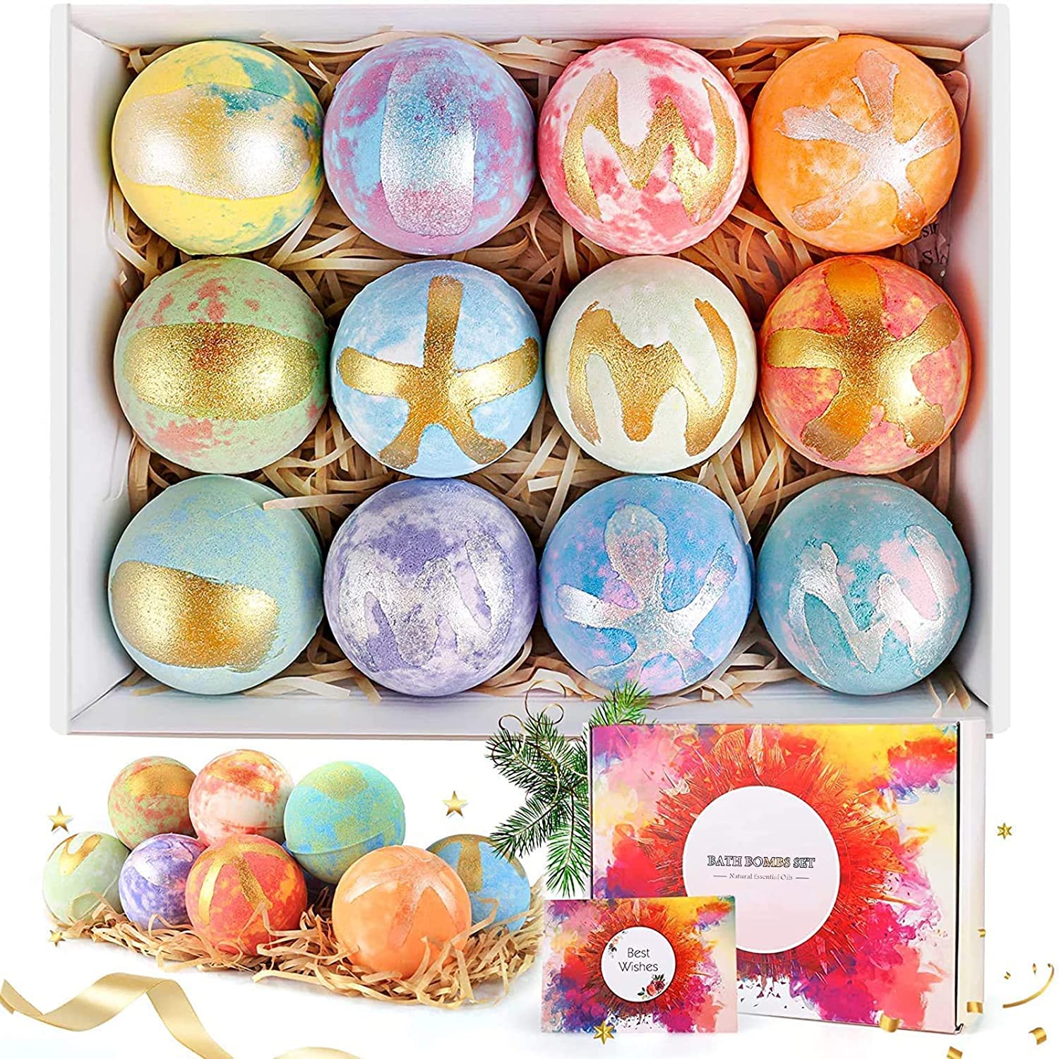 12Pcs Badebomben Geschenkset für Geburtstagsgeschenk Weihnachten