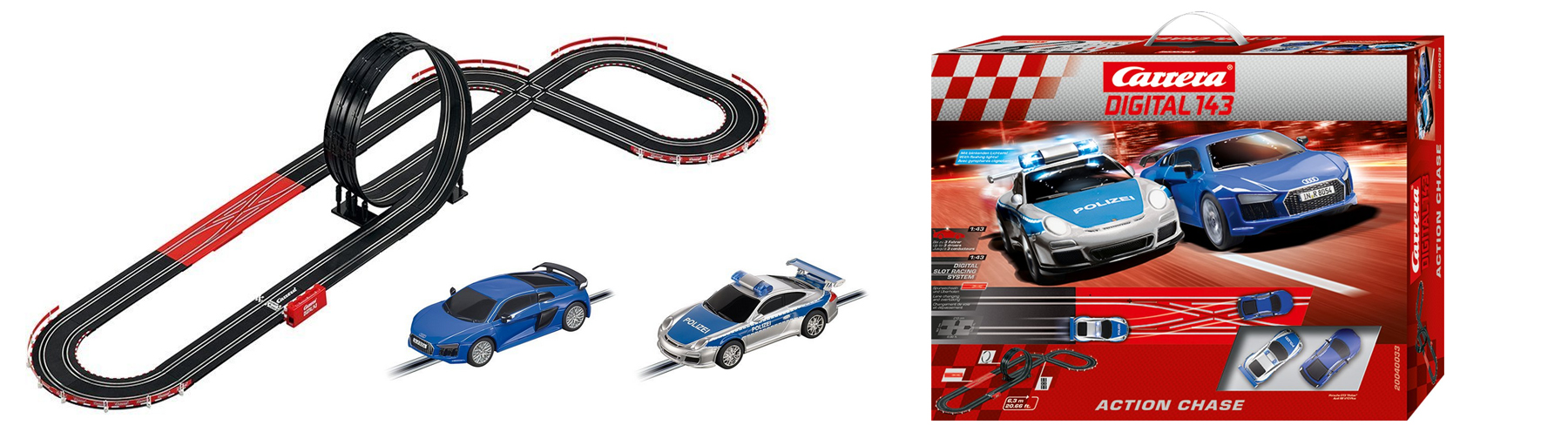 Carrera Action Chase für 50€ - Rennbahn mit Porsche-Polizeiwagen und Audi R8