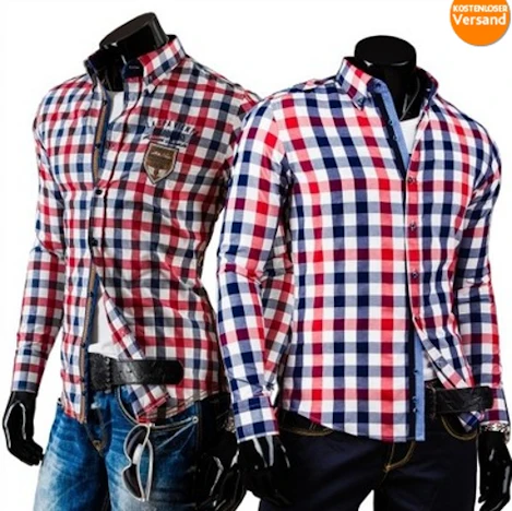 BOLF Herrenhemd Langarm rot kariert Slim Fit, M - XL, 2 Modelle für nur 24,95€!