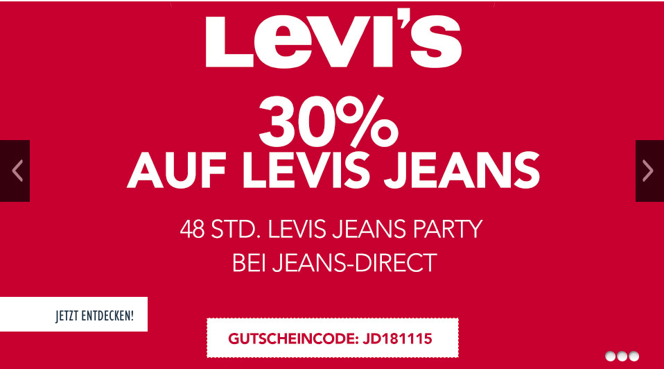Günstige Levis Jeans bei Jeans Direct - Deal des Tages + Gutscheincodes