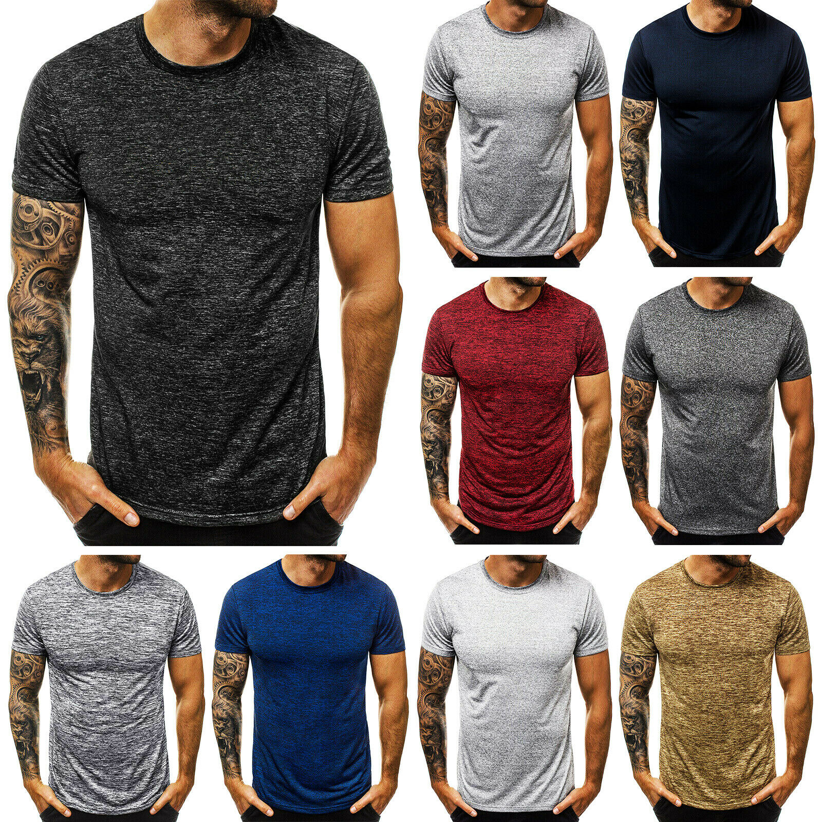 T-Shirt Kurzarm Shirt Basic Unifarben Rundhals Classic Casual Herren OZONEE S01
