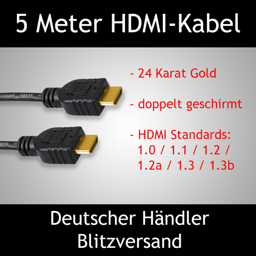 HDMI Kabel 5 Meter - Highend mit Ethernet - 24 Karat vergoldet