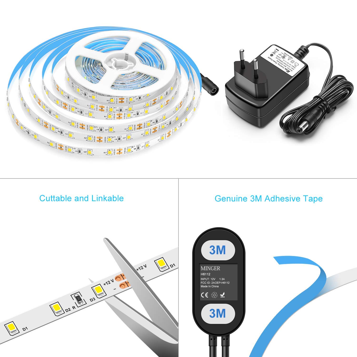 LED Streifen Kit, 3500K warmweiß, 300 SMD 2835