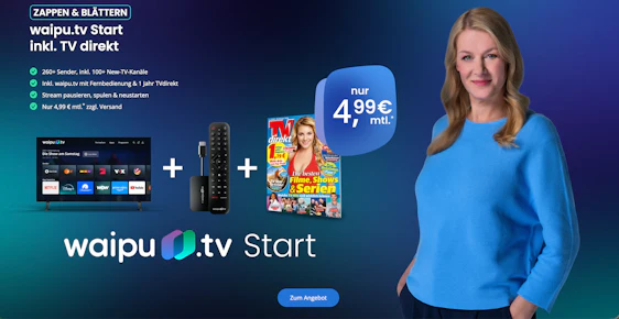 Waipu.tv Startpaket + gratis TV Direkt-Abo 📺 waipu.tv Stick + 1 Jahr über 250 TV-Sender für 4,99€ monatlich