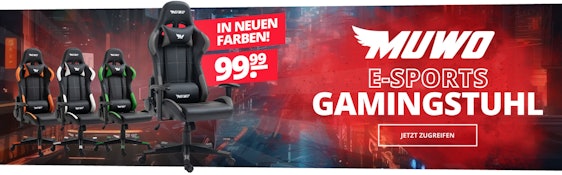 Neue Farben! MUWO 'Focus' E-Sports Gamingstuhl für 100€ - mit 5 starken Rollen, bis 150kg belastbar