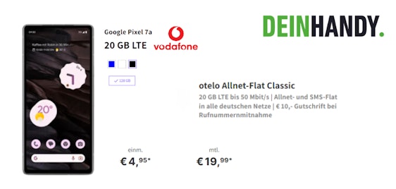 Google Pixel 7a für einmalig 4,95€ im 20 GB Vodafone-Tarif für 19,99€/Monat