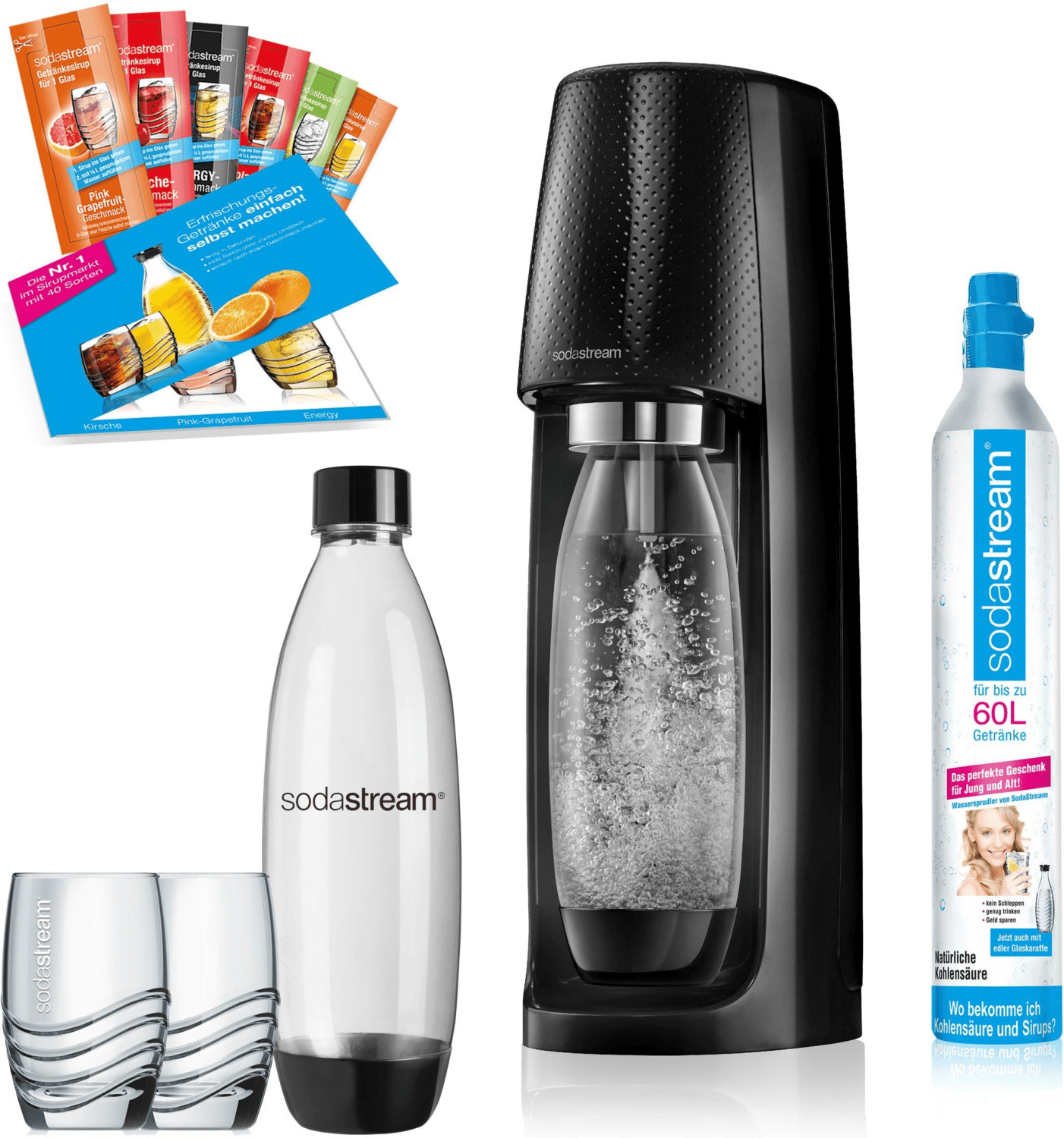 SodaStream Easy Promopack für 48€ - Trinkwassersprudler mit 2 PET-Flaschen, 2 Gläsern &amp; 6 Sirupproben