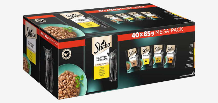 Sheba Katzennassfutter Selection in Sauce für 14€ - 40x85g, Variation mit Ente, Huhn, Geflügel und Truthahn