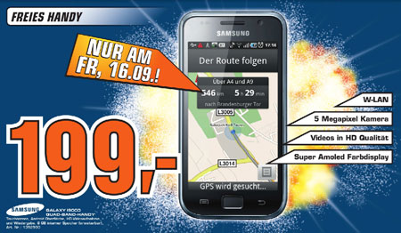 [Lokal: Hamburg] Samsung Galaxy S i9000 für 199€ - nur am Freitag, 16.09.2011
