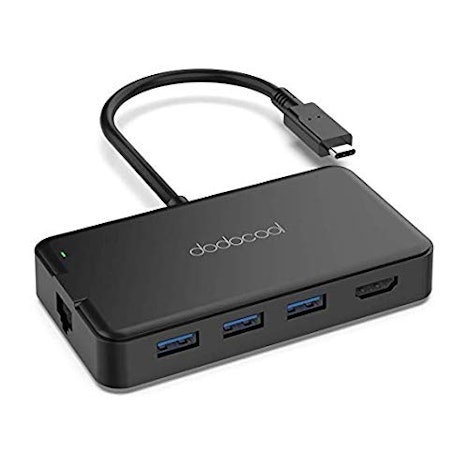 7 in 1 Typ C Hub mit USB-C Ladeanschluss, RJ45 Gigabit Ethernet, 4K HD Port, VGA, 3 USB 3.0 Ports