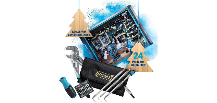 Hazet Adventskalender 2024 für 64€ - 24-teiliger Premium Werkzeug-Satz inkl. Zangenschlüssel, praktischer Gürteltasche, Bit-Halter &amp; Bit-Satz