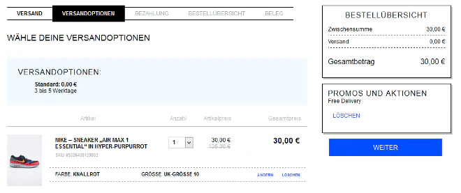 Urban Outfitters Warenkorb