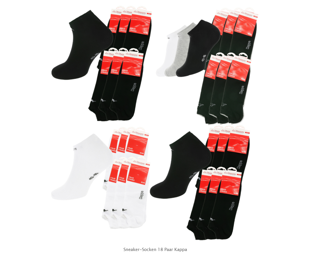 Kappa Sneaker-Socken, 18 Paar für 17,99€ (+ gratis Hemd) statt 23,70€