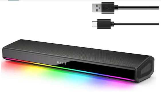havit PC Lautsprecher, USB PC Soundbar mit Dynamischem LED-Licht, HiFi Stereo