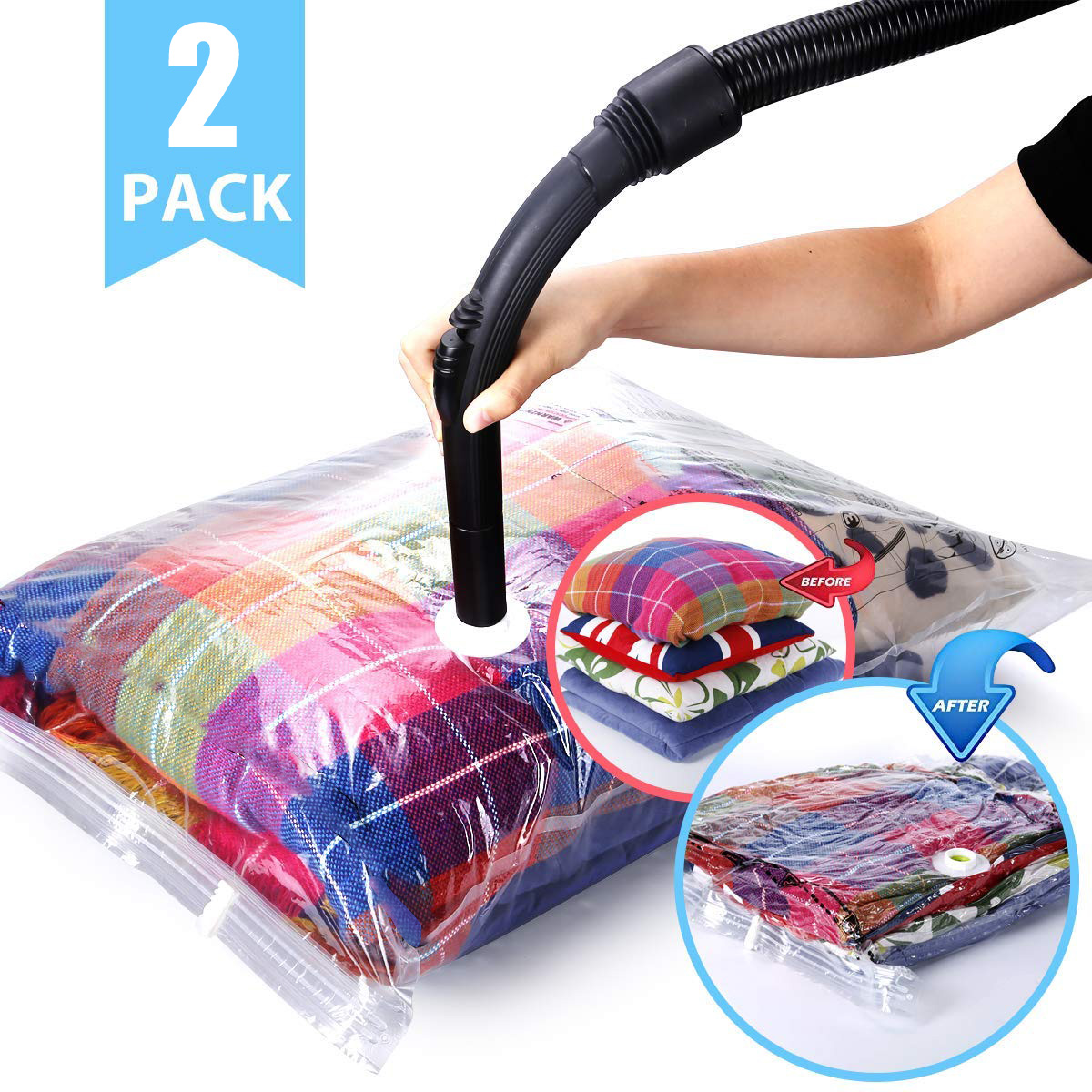 Vakuumbeutel Kleidung  (2er Set) 1x 100x80cm,1X80*60cm vakuumbeutel staubsauger 50%