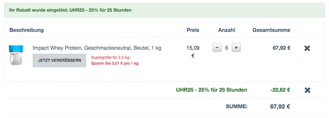 25% Rabatt auf alles bei MyProtein - z.B.  6kg Impact Whey für 68€