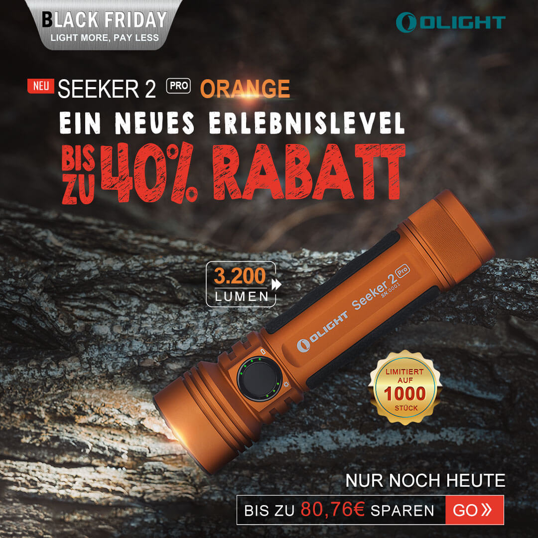 28. 11-29. 11. 2019 bis zu 40% Rabatt auf Olight neue Seeker 2 Pro Orange Taschenlampe auf olightstore.de