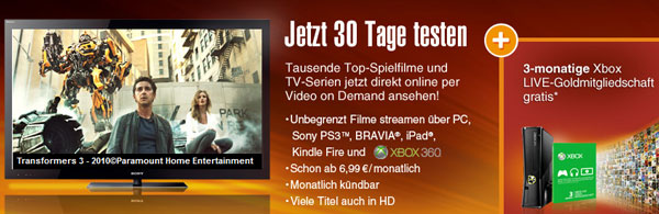 30 Tage Lovefilm mit 3-monatiger Xbox Live Gold Mitgliedschaft gratis
