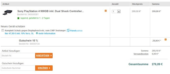 PlayStation 4 500GB + DualShock Controller als B-Ware für 276€ oder Zustand "wie neu" für 303€