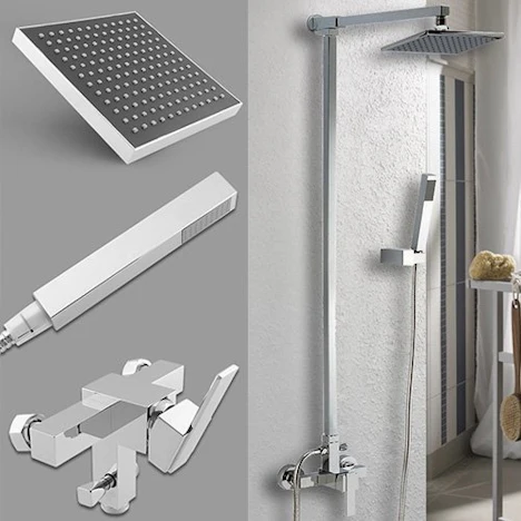 Für nur 75,99€ ! Duscharmatur komplett set Handbrause mit Schalter , Überkopf-Brauseset , Eckig Kopfbrause Inkl. Versand Kosten