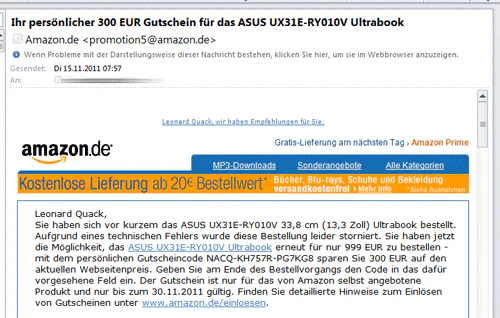 Asus UX31E-RY010V für 999€ - neues 13,3" Ultrabook mit Alugehäuse (Update)