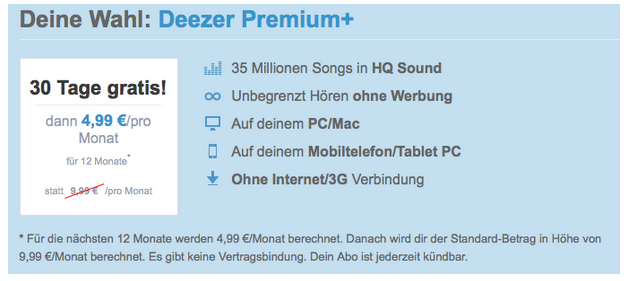 Deezer Premium+ für 5€ pro Monat - bis zu einem Jahr