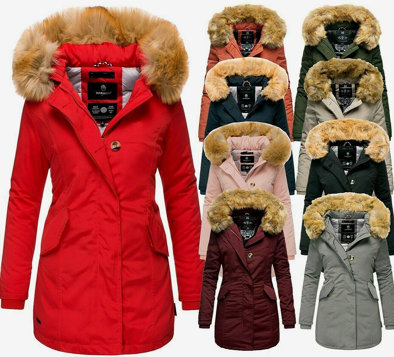 Marikoo Karmaa Damen Winter Jacke Stepp Parka Mantel warm gefüttert Winterjacke