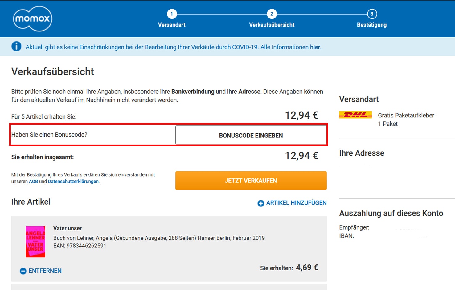 momox Gutschein einlösen