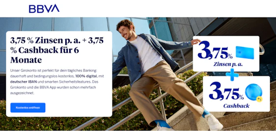 Geld arbeiten lassen! 💰 3,75% Zinsen & Cashback beim kostenlosen BBVA Girokonto 💳
