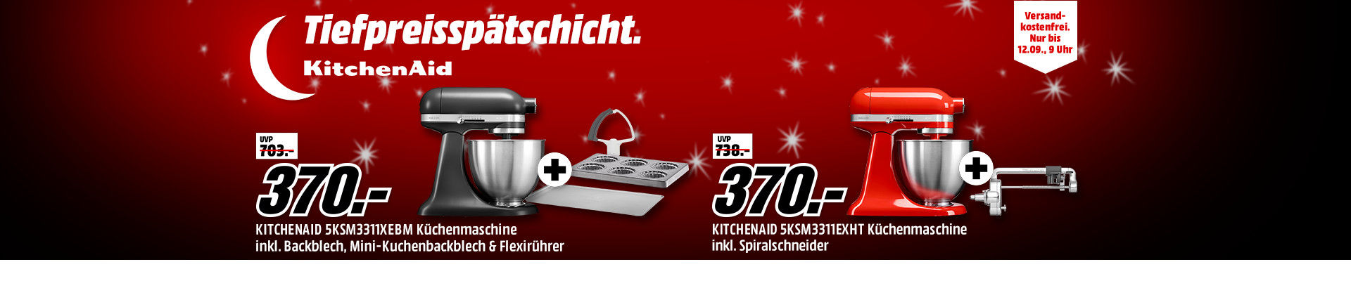 Kitchenaid Tiefpreisspätschicht bei Media Markt - z.B. Artisan Mini + Spiralschneider für 370€