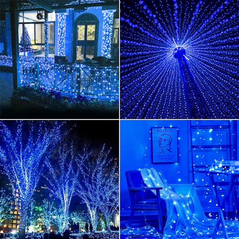 Hengda LED Lichterkette 20M Blau mit 8 Leuchtmodi Außenlichterkette Lichtkette IP44 Wasserdicht 200leds