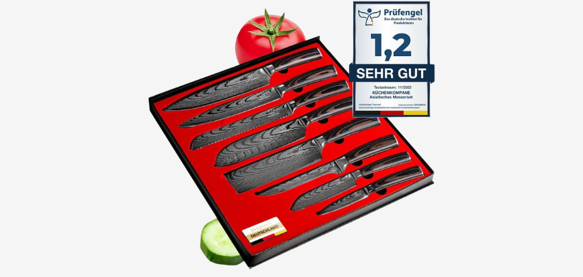 8-teiliges Messerset von Küchenkompane für 108€ – 🔪 u.a. mit Chef-, Santoku- und Brot-Messer