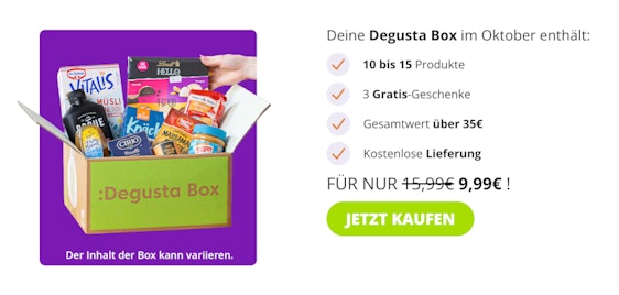 3 gratis Produkte sichern! 🤩 40% Rabatt auf die erste Degusta Box - Gesamtwert über 35€