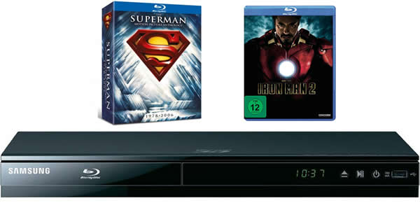 Samsung BD-E5500 3D Blu-ray-Player inkl. Superman Box [5 Blu-rays] und Iron Man 2 [Blu-ray] für 61€