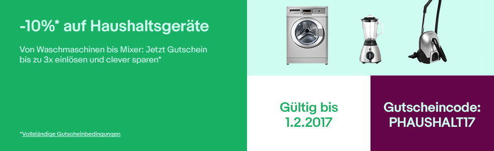10% Rabatt auf Haushaltsgeräte bei eBay - gültig bei Zahlung mit PayPal