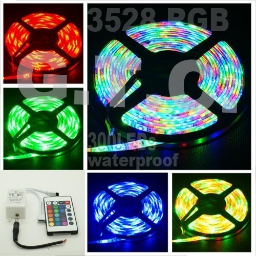 RGB LED 5M Strip Streifen 300-3528-SMD Wasserdicht mit Remote &amp; IR Fernbedienung im Set für nur 12,52€ inkl. VSK
