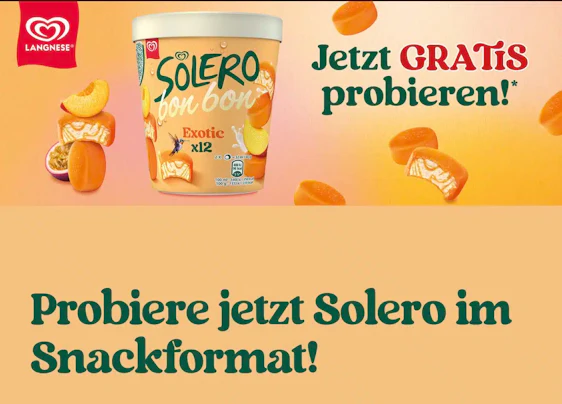 Gratis testen: Solero bon bon im Snackformat! Täglich 500 Teilnahmen
