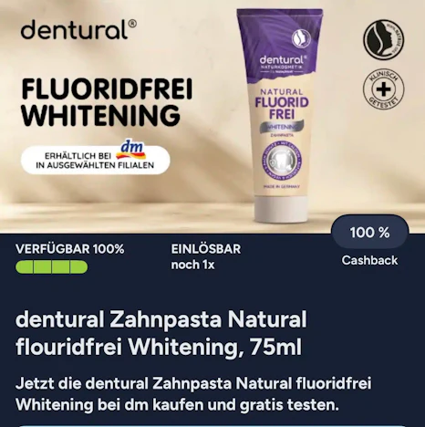 Gratis dentural Zahnpasta Natural flouridfrei Whitening, 75ml über Marktguru