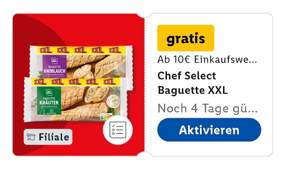 Gratis Chef Select Baguette XXL in der Lidl App!